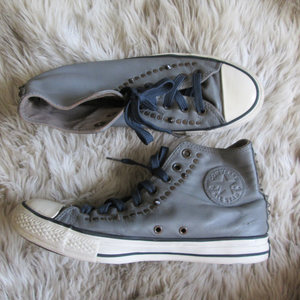 Unique Converse Gray Leather Stud Embellished Hig… - image 2
